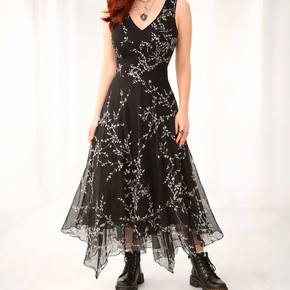 Vintage Sequin Hanky Hem Prom Dress Dark Fairy Black Silver Sz L - Picture 1 of 12